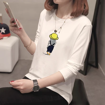 С длинным рукавом корейский стиль свободная одежда принт Kawaii футболка Femme 2019