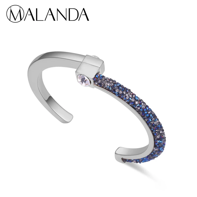 MALANDA Браслет манжета с кристаллами от Swarovski для женщин модные свадебные офисные