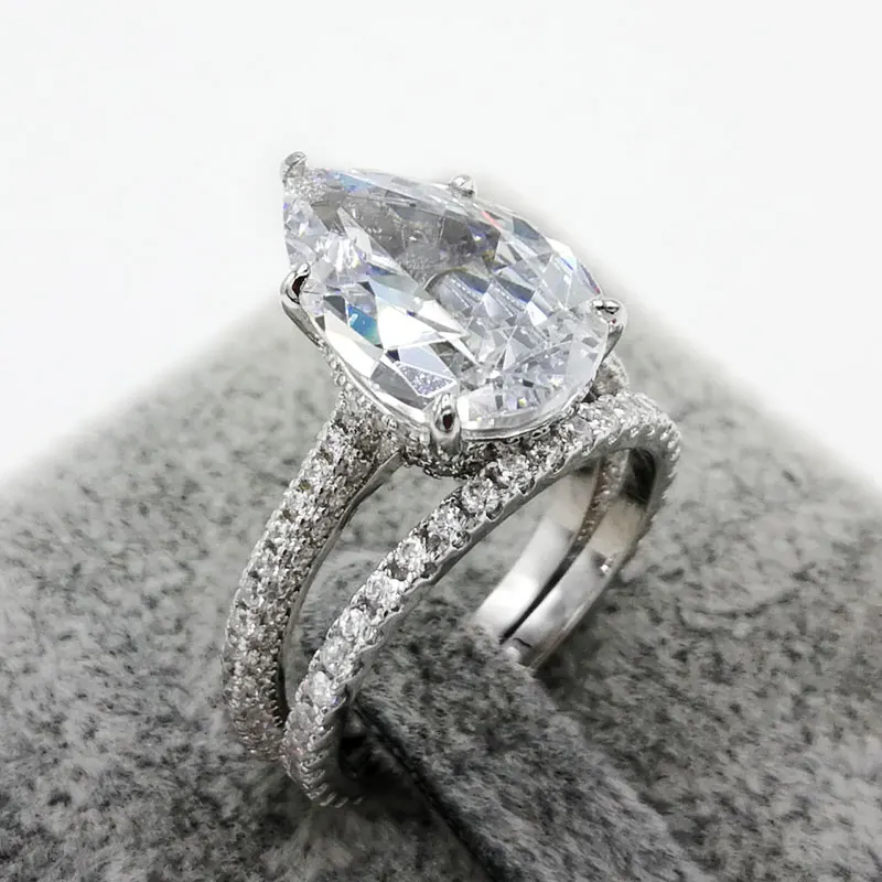 COLORFISH Роскошные 5ct груша Помолвочное с солитёром кольцо набор Настоящее серебро 925 проба обещания Ювелирные изделия женский набор колец