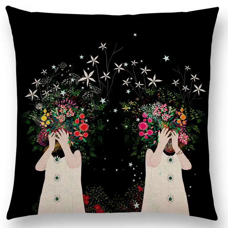 Милая девушка цветы лист Дерево Цветочный узор мечтательный сад фантазия Ночная