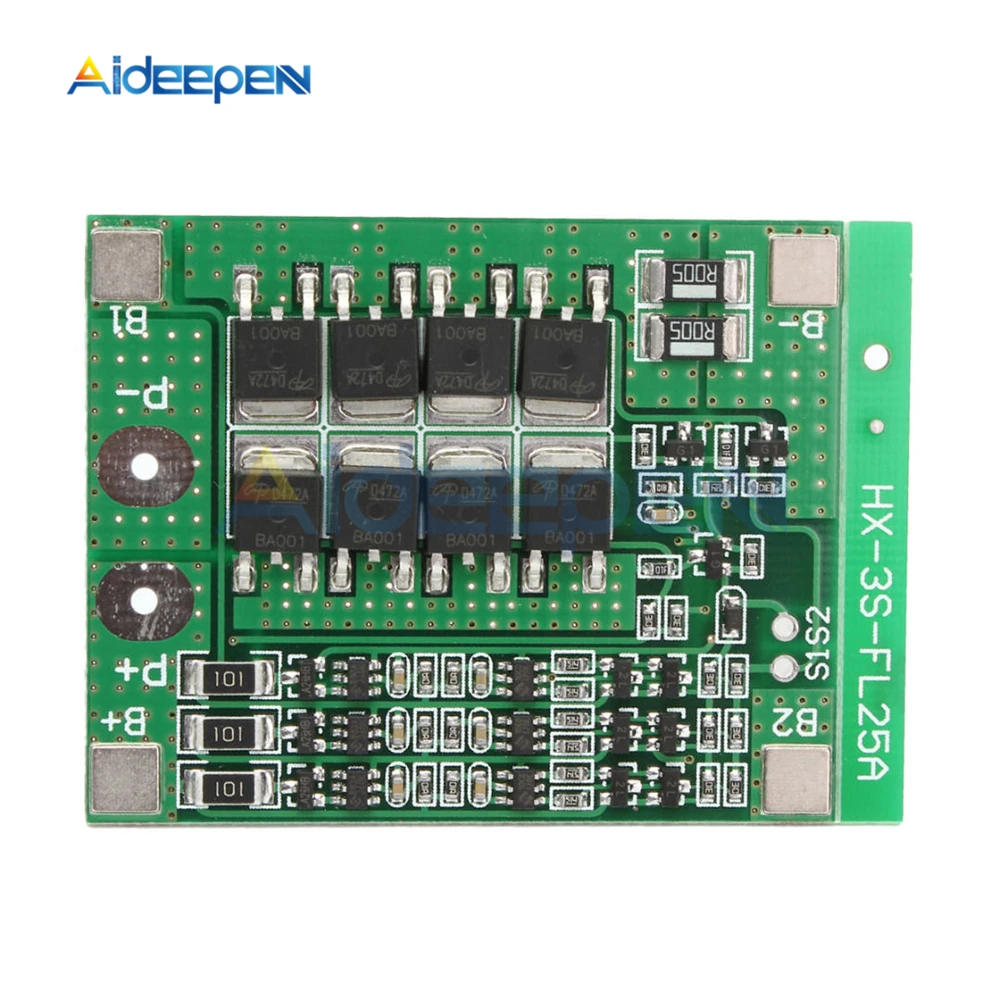 Защитная плата 3S Li-Ion 18650 BMS PCM с функцией балансировки 25 А для модуля аккумулятора