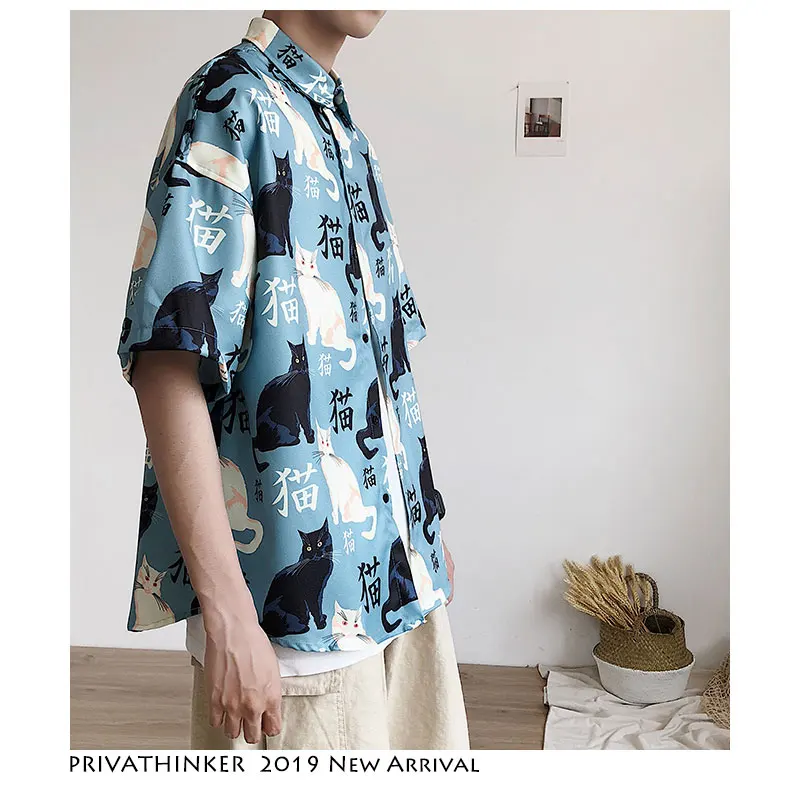 Privathinker Для мужчин принт с милой кошкой рубашка уличная 2019 s Повседневное