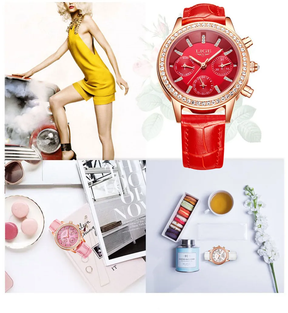 Relogio feminino, женские часы LIGE, роскошный бренд, для девушек, кварцевые часы, на каждый день, кожа, женское платье, часы, женские часы, Montre Femme