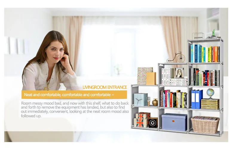 Multi-layer Simple Bookshelf Non-woven fabric organizer storage cabinet Assembly wall shelf bookcase home living room Furniture