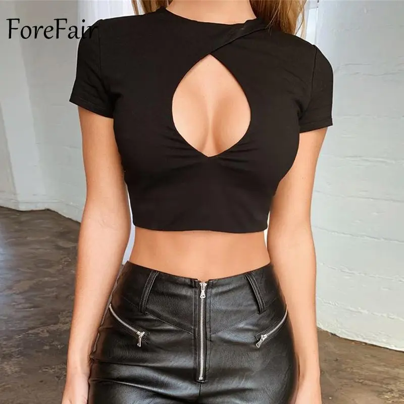 Женский укороченный топ Forefair с круглым вырезом и коротким рукавом уличная одежда