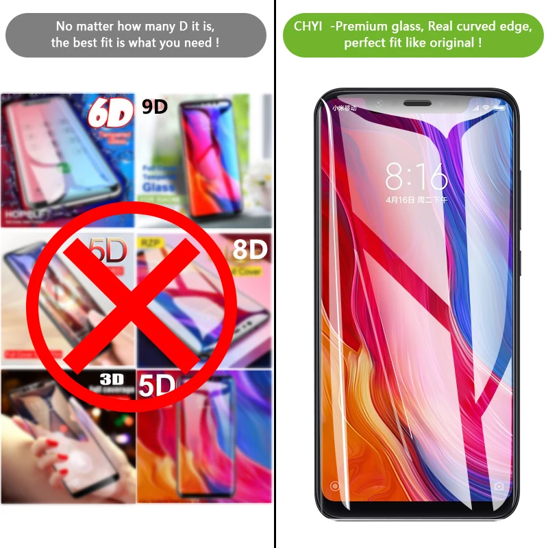 CHYI изогнутое стекло для Xiaomi Mi 8 защита экрана полный клей лучшее прилегание