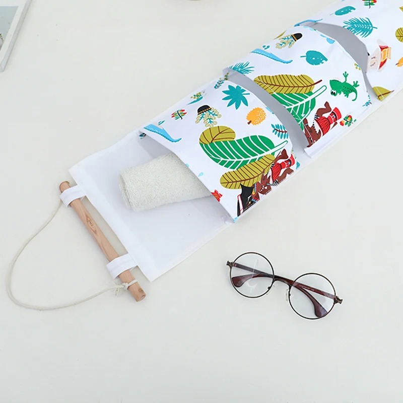 Подвесная сумка для хранения из хлопка и льна два цвета 3 кармана подвесная Сумка