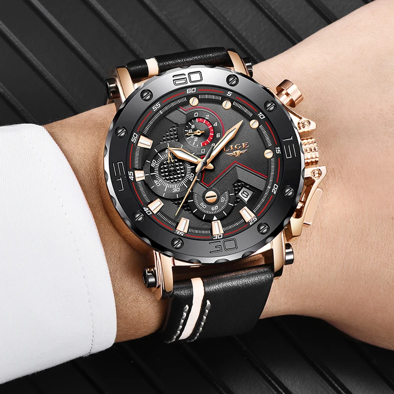 Часы наручные LIGE Мужские кварцевые аналоговые брендовые Роскошные спортивные