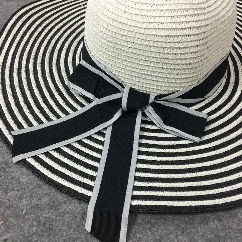 Шляпа женская Соломенная Складная с широкими полосками модная пляжная Панама от