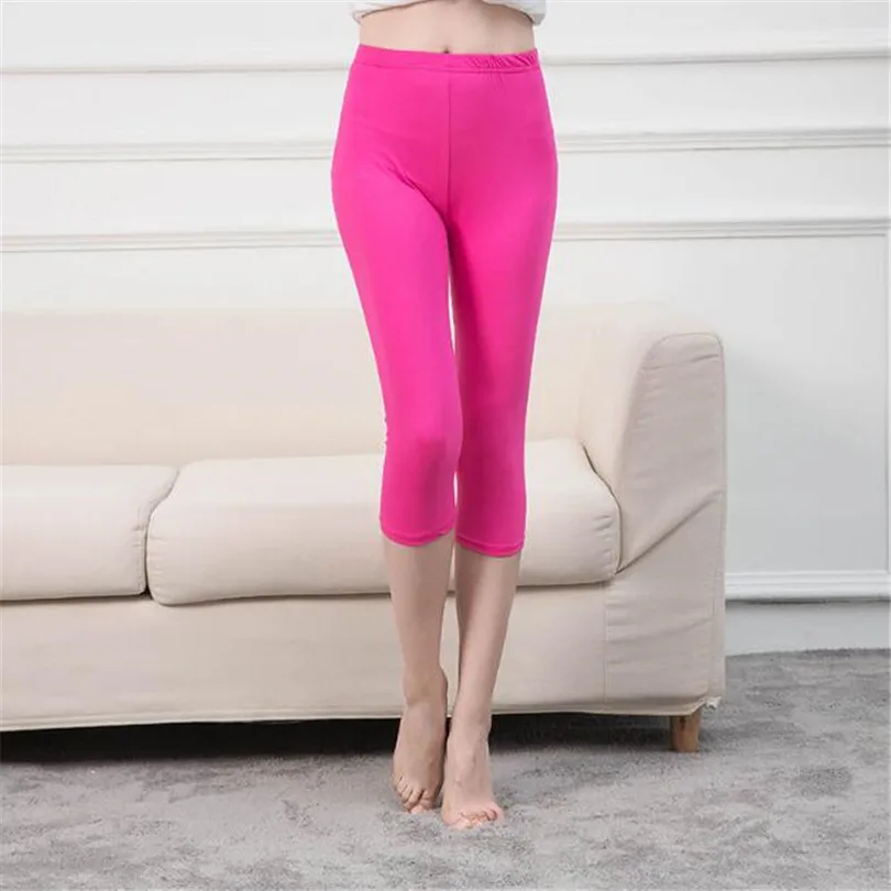 K364 Rose red CUHAKCI Фитнес Легинсы Женские однотонные штаны ярких цветов короткие леггинсы большой размер высокая эластичность повседневные брюки для девочек - Цвет: K364 Rose red