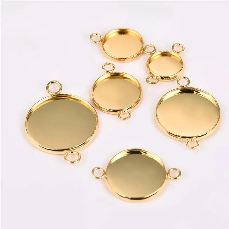 

20pc Cabochon Setting Round 10/12/14/16/18/20/25mm Stainless Steel Bracelet Connector Blank Tray Bezel Gold Pendant Base Jewelry