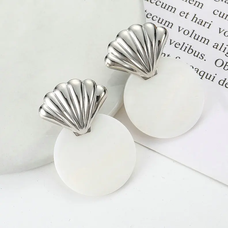 Silver LOVBEAFAS, модные серьги для женщин, круглые серьги-капли из ракушки, металлические очаровательные богемные серьги d'oreuilles pour les femmes - Окраска металла: Silver