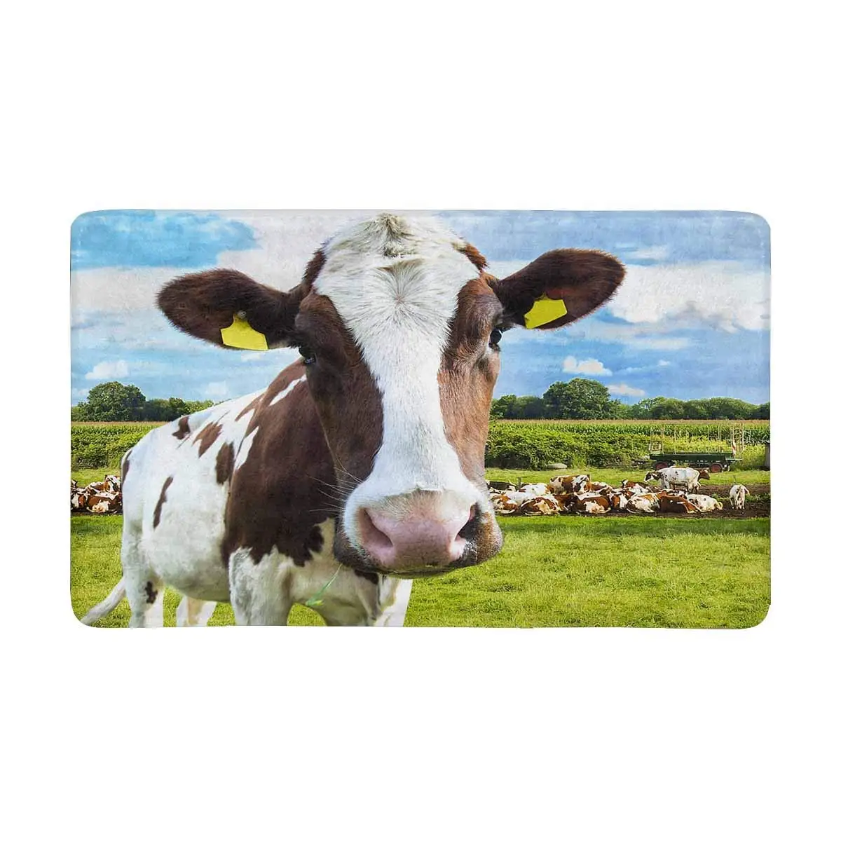 Красивый белый красный воловья молодой коровы Крытый входной коврик резиновая