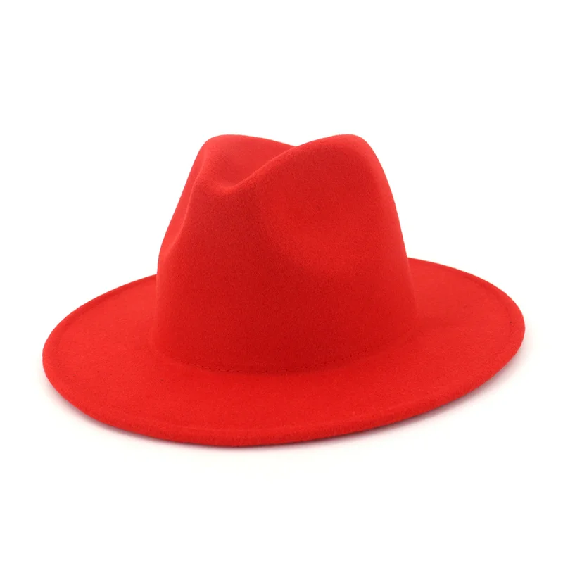 Насыщенный Шерсть Fedoras широкие плоские края Джаз фетровая шляпа Шапки Панама