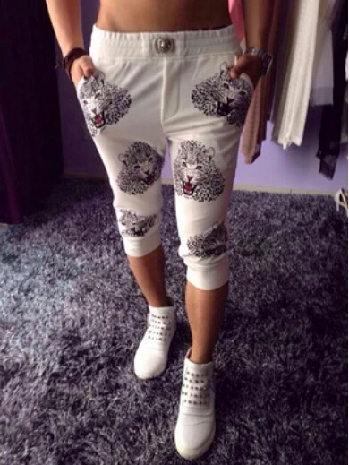 28 36! Мужские повседневные брюки с принтом тигра белые облегающие костюм