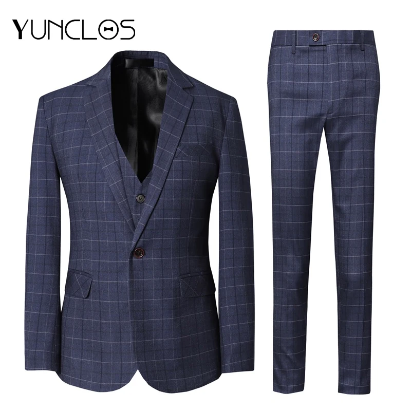 Мужские костюмы из 3 предметов YUNCLOS серые черные повседневные деловые с плоской