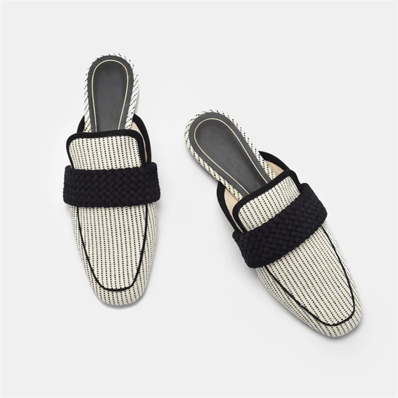 2021 новые женские тапочки Вязаные декоративная лента женская обувь на плоской