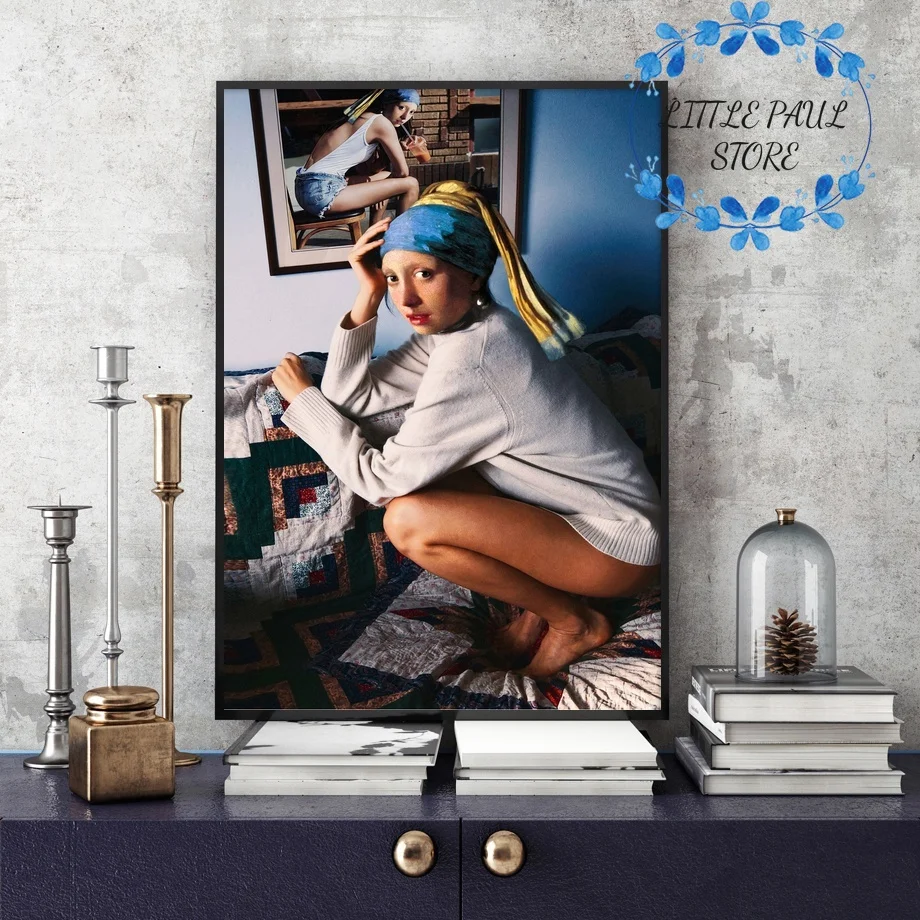 Классическая девушка с жемчугом серьги известное Искусство Холст постер