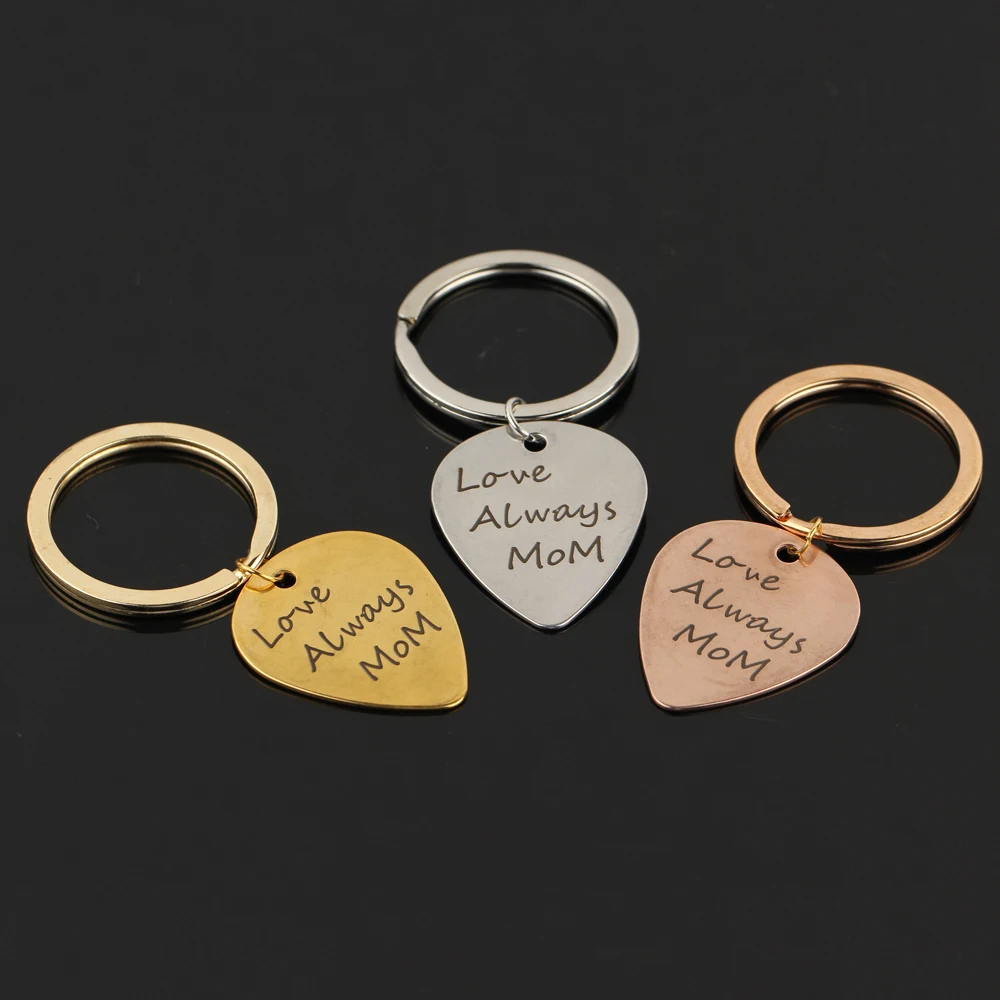 2018 модный брелок для гитары с ручной печатью Love Always MoM Heart Jewelry из нержавеющей