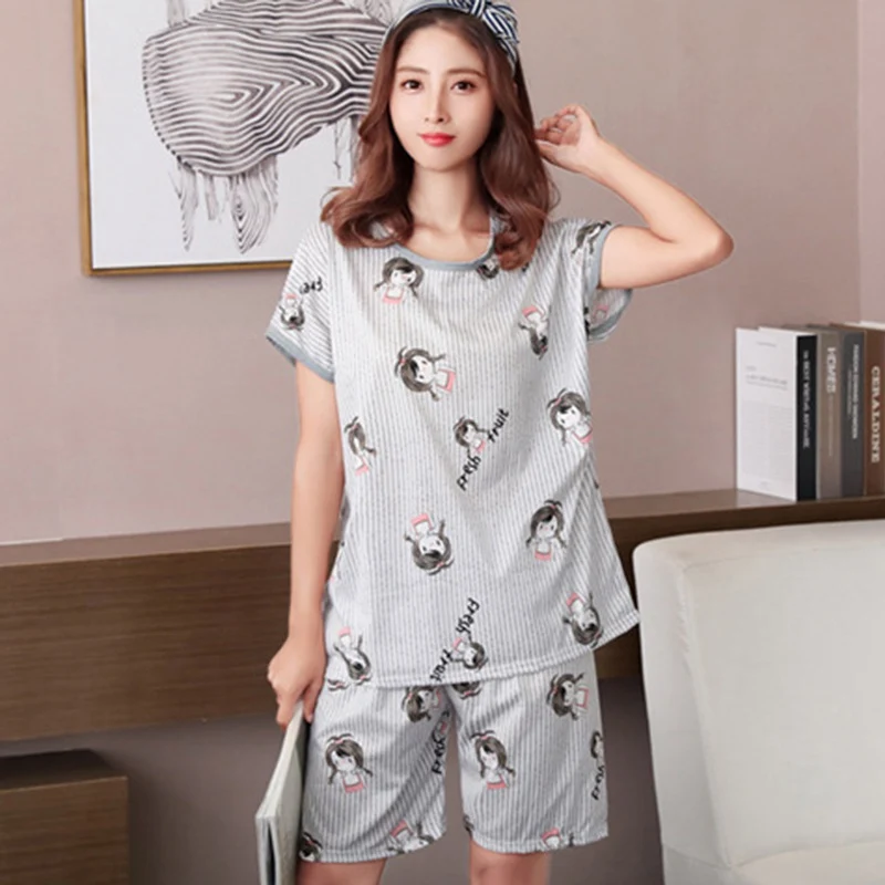 

Summer Fresh and Relaxed Home Service Two-piece Suit Korean Version of The Cartoon Print Ladies Pajamas