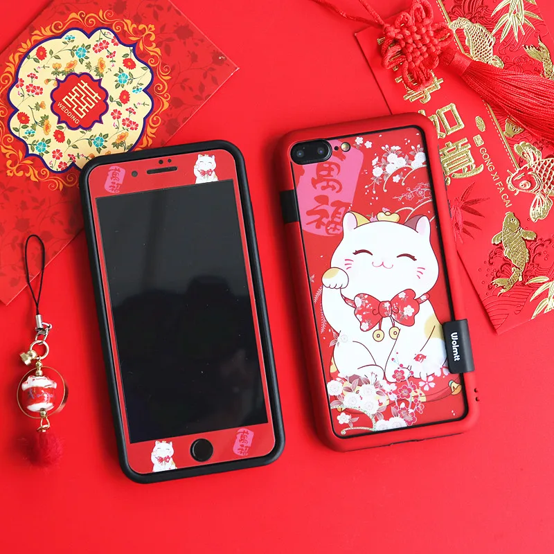 Для iphone XS max Lucky cat пленка из закаленного стекла + Мягкий бампер для X 7 7plus 6 6s P 8plus Кот