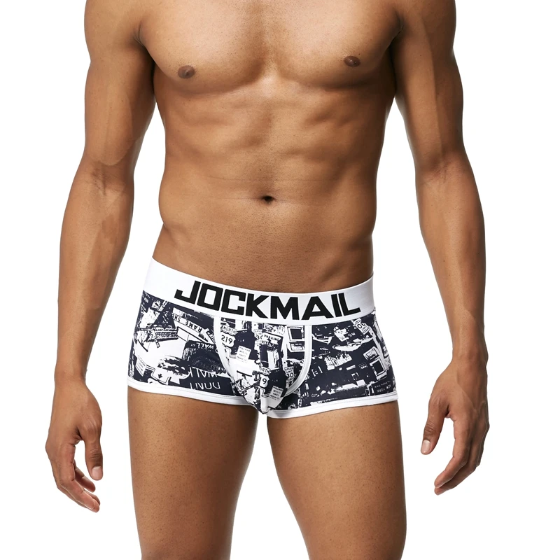 JOCKMAIL, Брендовые мужские трусы, дышащие боксеры, хлопковое Мужское нижнее белье, u-образный выпуклый мешочек, сексуальные трусы с принтом листьев, домашняя одежда, шорты
