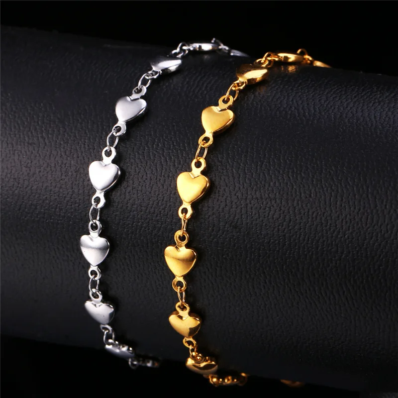 

Kpop Heart Bracelets Trendy Women Jewelry Stainless Steel Gold Color Romantic Gift For Lover Women Bracelets H113