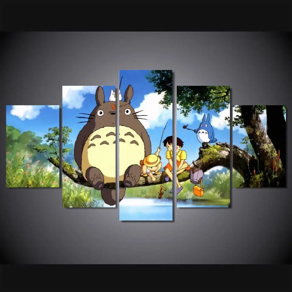 

5 Panels Wall Art Totoro Neighbor Modern Paintings Art Canvas Paintings Poster Unframed 004