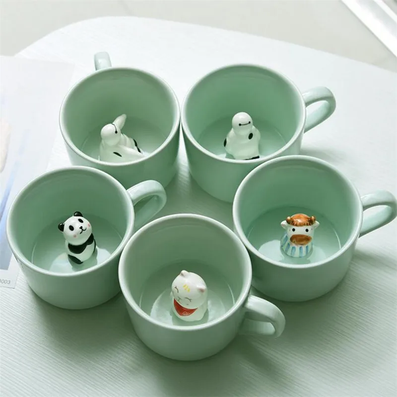 Кофейные кружки с 3D рисунком животных крышкой милые кофейные чашки оригинальная