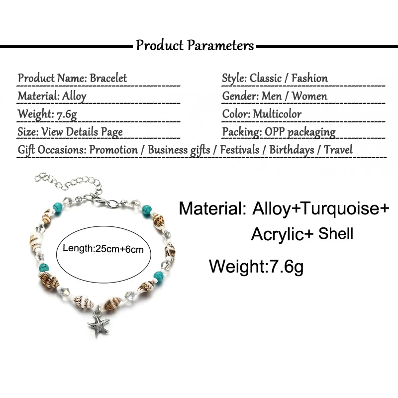 Женский винтажный браслет на ногу в богемном стиле с кристаллами бирюзой