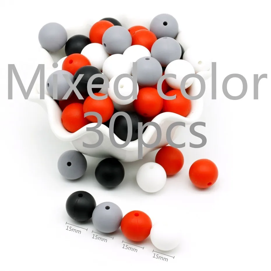 C 15MM 30PCS 30 шт. DIY цепочка для соски силиконовый набор для прорезывания зубов 12 мм 15 мм детские зубы свободные зубы BPA бесплатные силиконовые бусины леденец клип - Color: C 15MM 30PCS