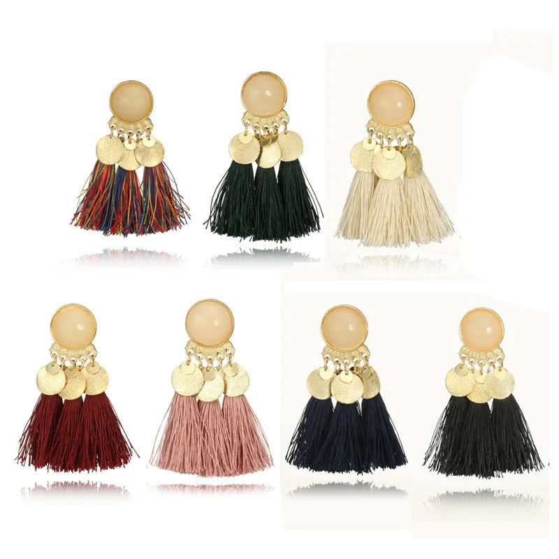 2018 new earrings arrivals Vintage Coins Long tassel summer Bohemia large flower original earring Woman's multicolor | Украшения и