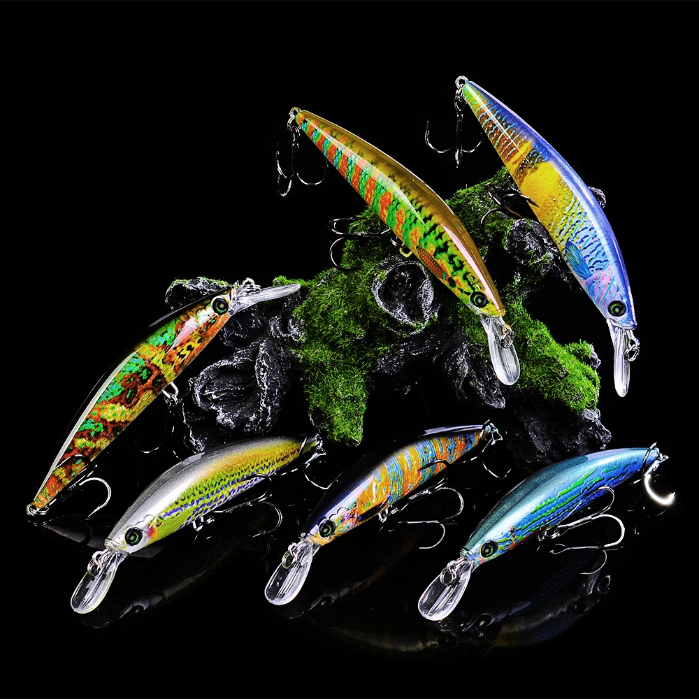 

6PC SUNLURE Minnow Lures 6 Colors Fishing Tackle 4.33"-11cm/0.9oz-25.5g Fishing Wobblers 4# Hooks Hard Fishing Baits DW1169 Set