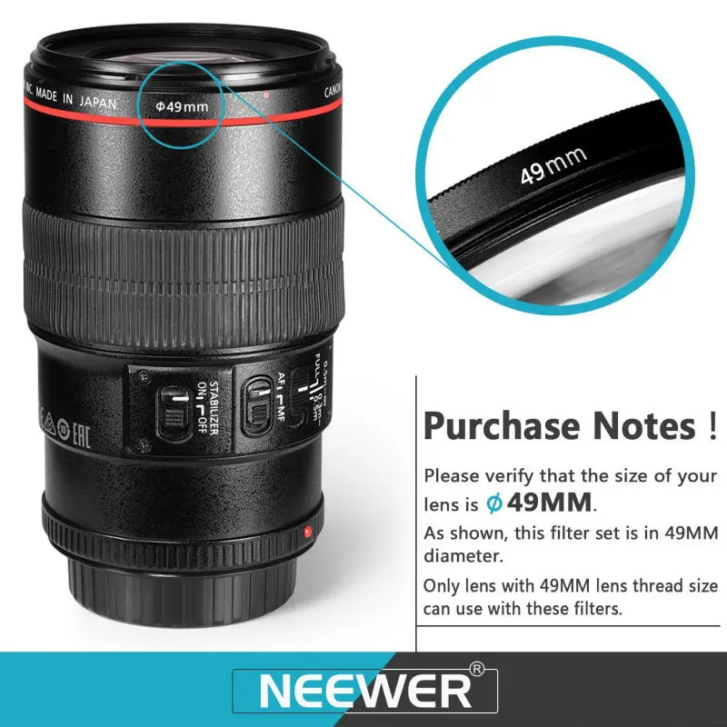 Neewer 49 мм 52 55 58 62 67 72 UV CPL FLD фильтр + сумка для переноски бленда крышка объектива