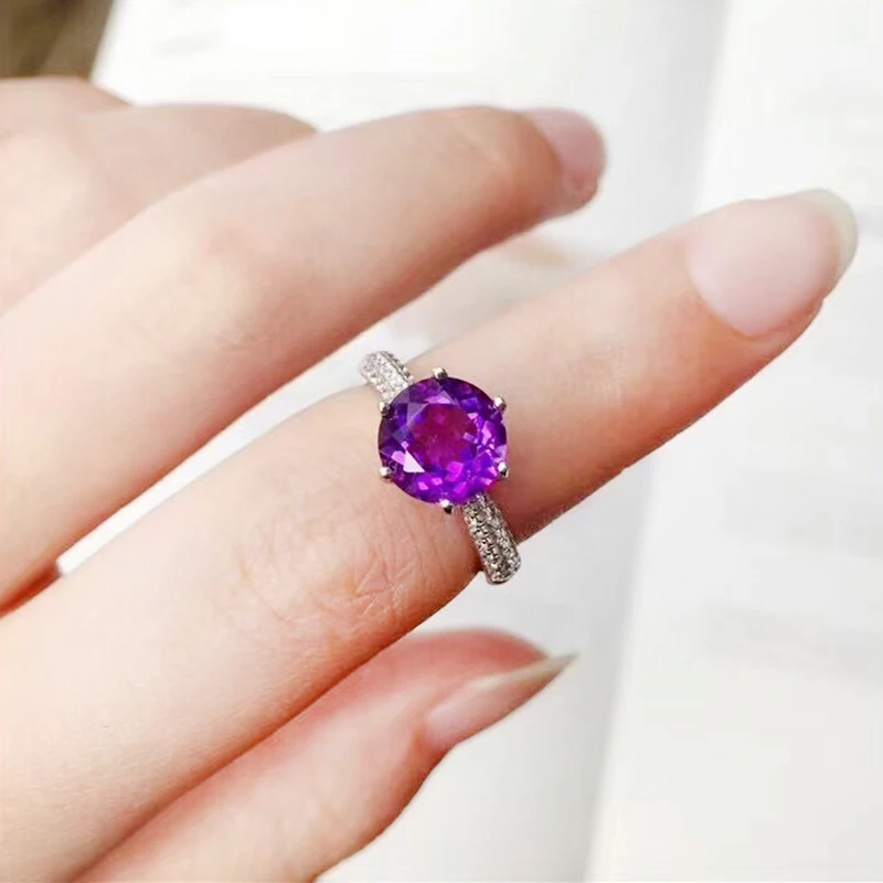 CoLife Jewelry Simple Design Silver Gemstone Ring for Party 6mm Natural Amethyst Ring 925 Silver Amethyst Jewelry