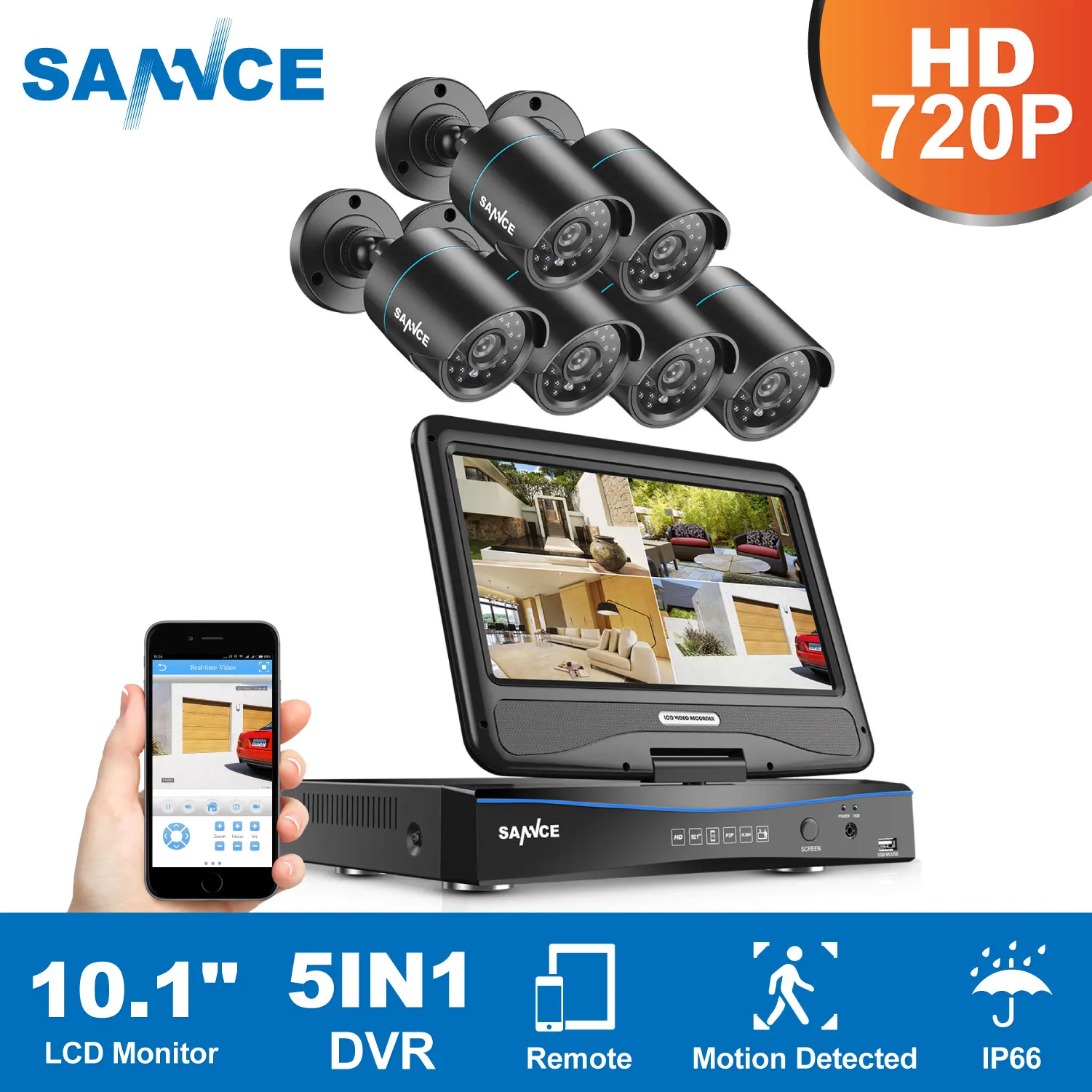 Система видеонаблюдения SANNCE 8 каналов 10 1 дюйма 1080N HDMI DVR 6 шт. 720P водонепроницаемая
