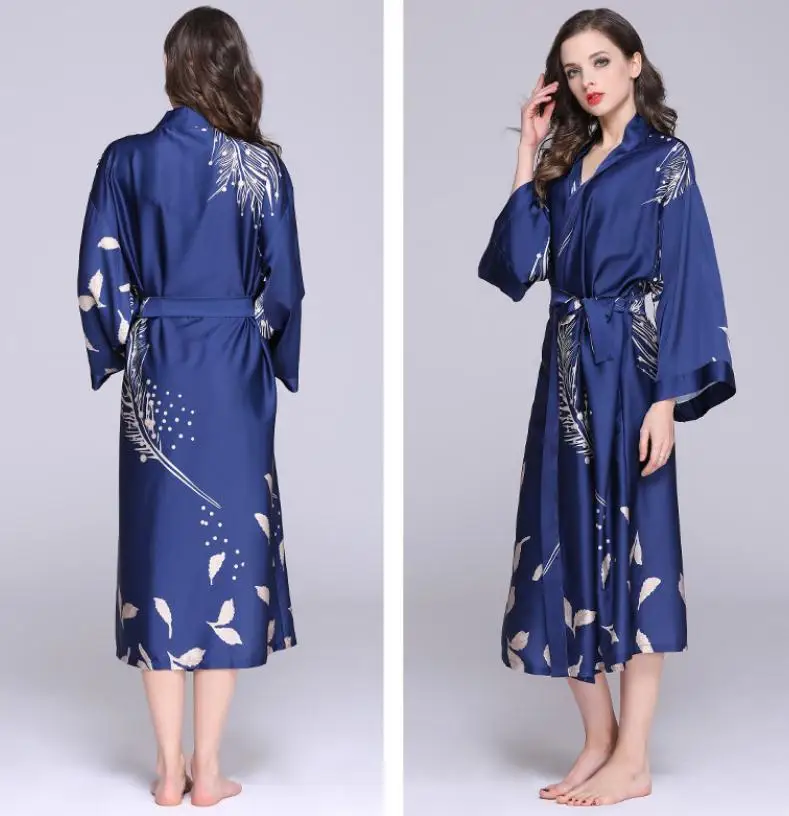 long sleeve robe Верблюжий шелковистый женский халат-кимоно с длинным рукавом, женский халат из искусственного шелка, ночная рубашка Yukata, ночная рубашка, ночная рубашка, женский халат - Цвет: long sleeve robe