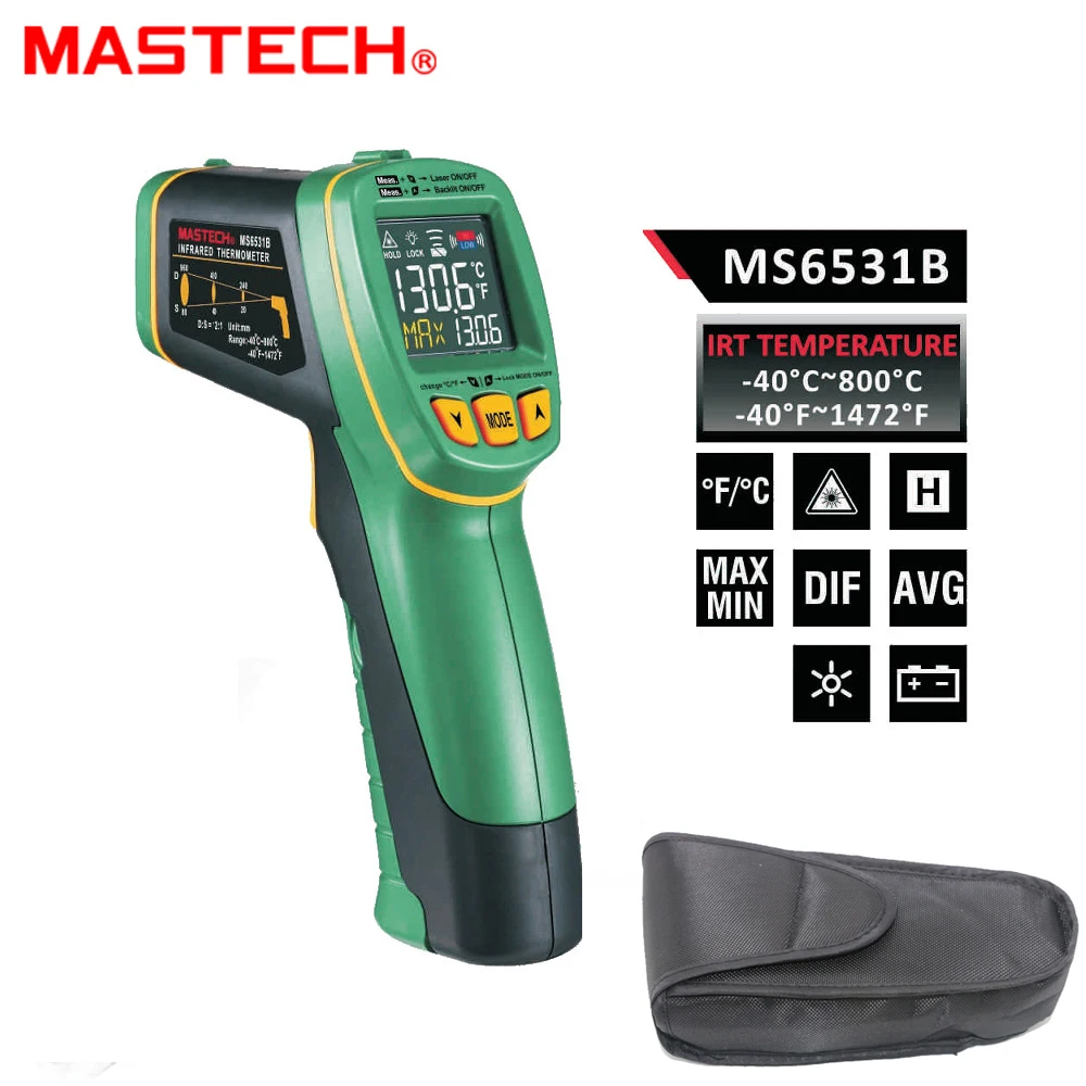 MASTECH MS6531B ручной Бесконтактный инфракрасный термометр точечный температурный пистолет измерительный инструмент
