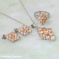 promotion fashion jewelry sets champagne morganite jewelry set silver color pendantsringearring size 6 5 7 5 7 8 s014