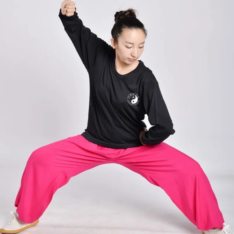black long sleeve Мужская летняя хлопчатобумажная дышащая Тай Чи униформа, свитер Топы ушу Тренировки Короткий рукав для боевых искусств кунг-фу тренировочная футболка - Цвет: black long sleeve