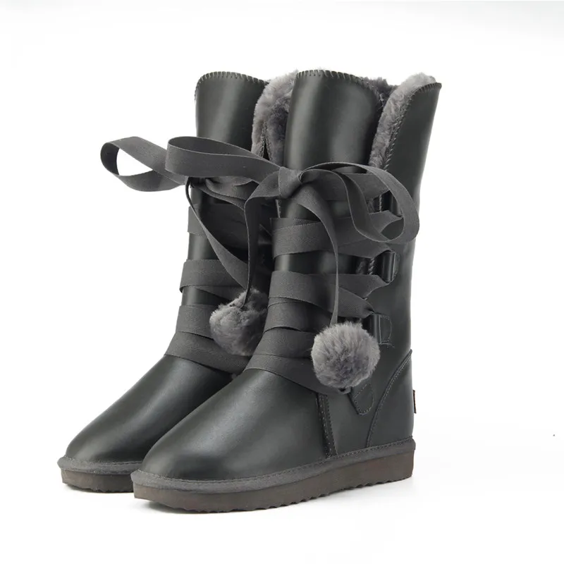 Gray HABUCKN/классические женские зимние сапоги, кожаная зимняя обувь, bota feminina botas mujer zapatos, женские непромокаемые зимние сапоги - Цвет: Gray