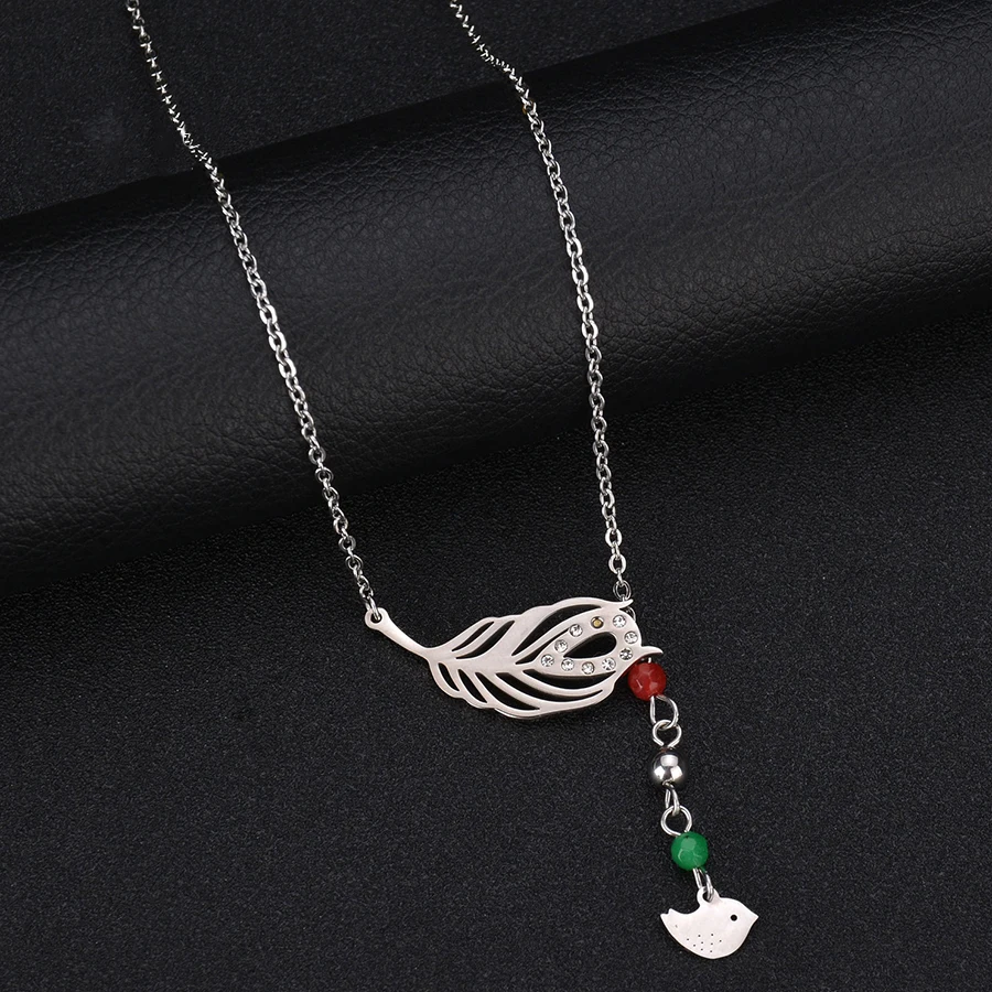 Nextvance Natural Stone Clavicle Choker Feather Pendant Stainless Steel Tassel Jewelry Bird Keepsake For Women | Украшения и