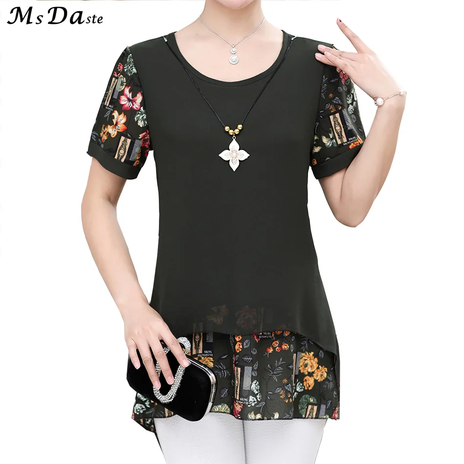 Шифон блузки для дамы 2018 летние цветочные О-образным вырезом короткий рукав Для