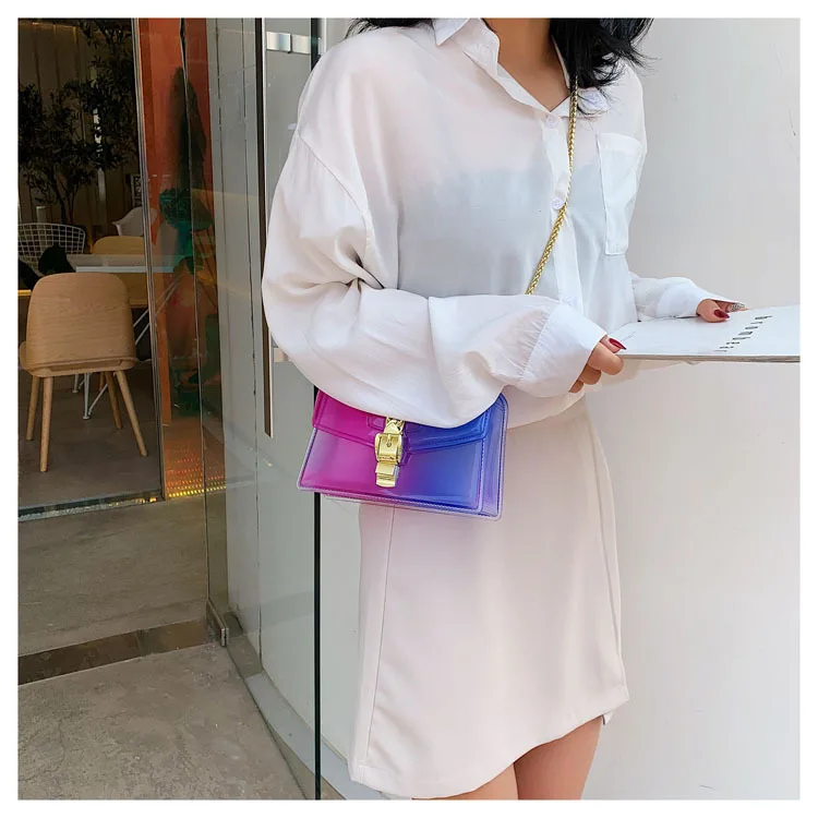 8 Colors Fashion Jelly Bag Casual Panelled Chain Shoulder Messenger Bags Summer Transparent Women Purse and Handbags Channel Bag