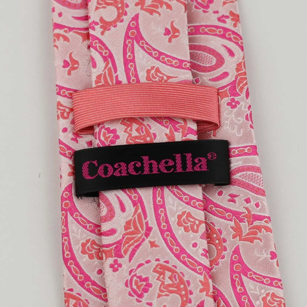Галстук Coachella коралловый Узел контрастный Розовый Красный Пейсли галстук