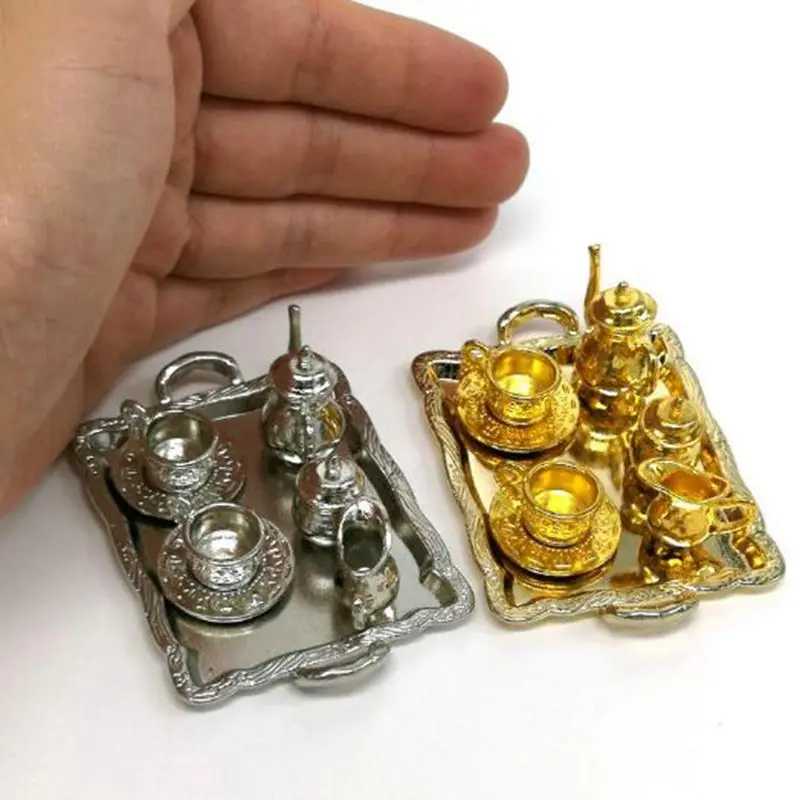 1 шт. микро сцена DIY Материал сплав чайный набор кукольный дом кухня модель аксессуары Подходит для 1/12 Кукольный дом Детская игрушка aa0830