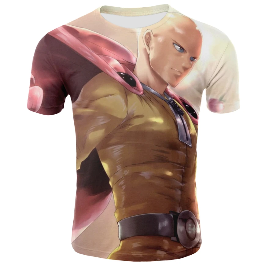 Anime men's T-shirt Saitama fun summer 3D printing round neck casual top | Мужская одежда