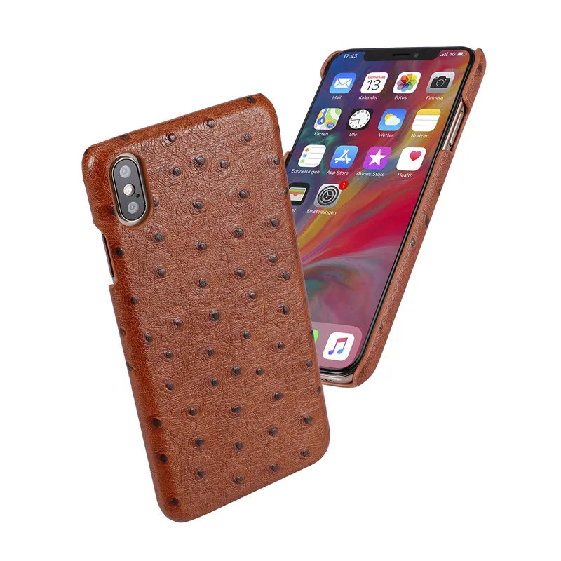 Роскошные Чехлы из натуральной кожи для iphone X XR XS Xs Max Ostrich Grain чехол 7 8 Plus