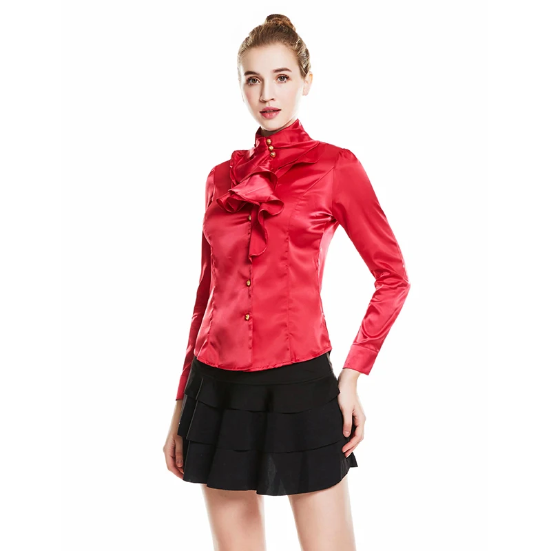 Женские шелковые блузки с оборками ePacket топы длинным рукавом одежда для весны и