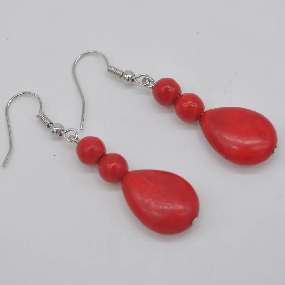 Красные Бусины Howlite висячие серьги с драгоценным камнем модные украшения для